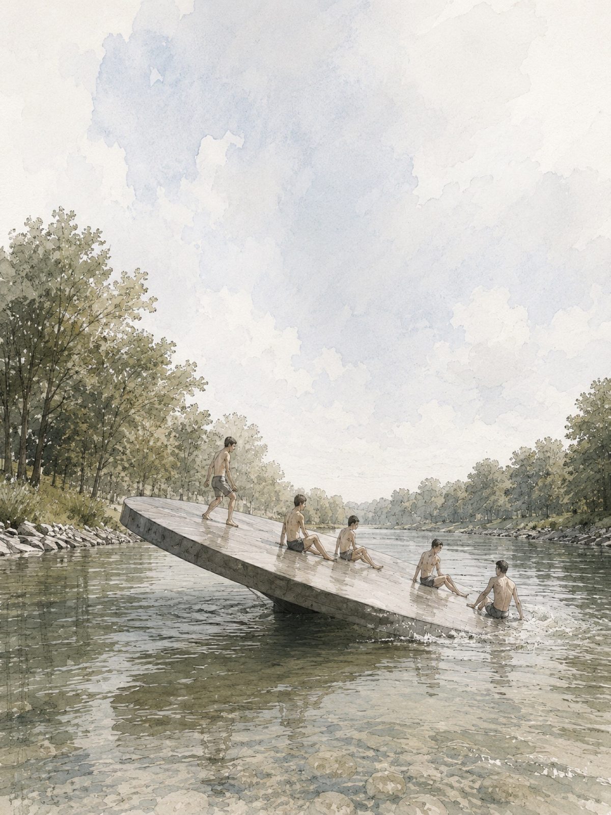 Kipp_Punkt — Badeskulptur in der Isar — Architektur von Carl Dobmeier, 2026